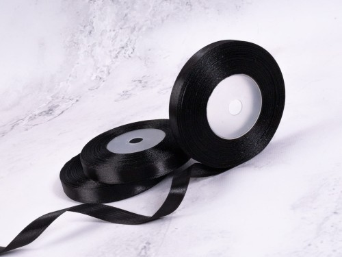Wstążka Satynowa 12mm x 35Y # Czerń*36
