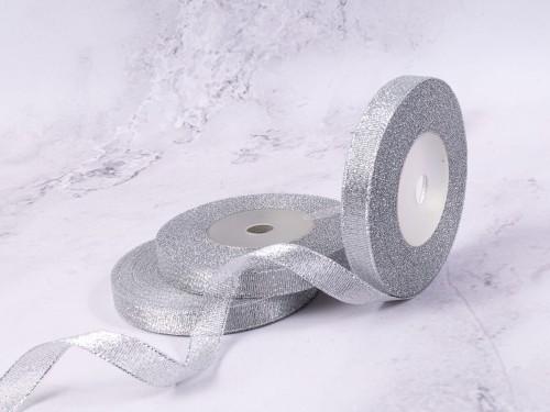 Wstążka Błyszcząca 12mm x 25Y # Srebro