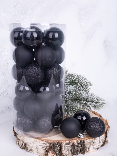 Bombki Ø 35 mm # Czarny MIX (30 szt)